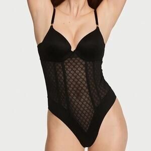 Victoria’s Secret Very Sexy Icon Black Push-Up Lace Teddy Bodysuit L